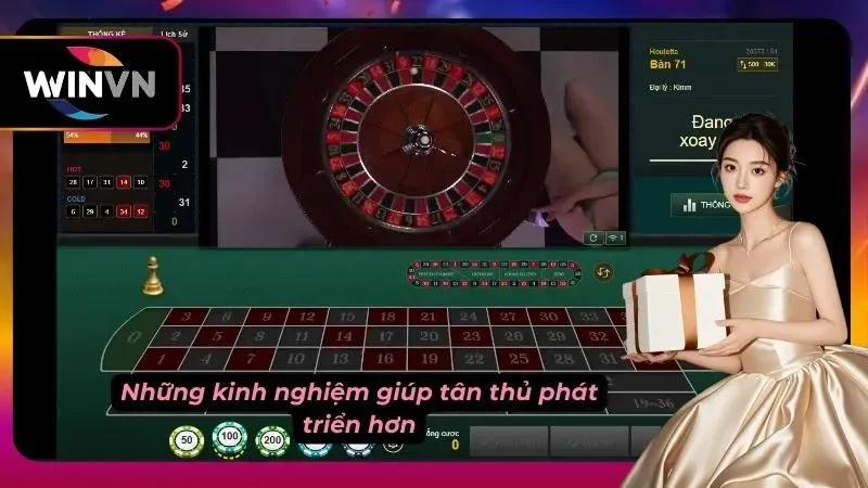 Màn roulette hiển thị bảng số và vị trí chip cược cạnh vòng quay.