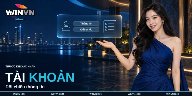 Tài khoản WINVN với các mục thông tin và bước đối chiếu trước khi xác nhận Tài khoản WINVN với các mục thông tin và bước đối chiếu trước khi xác nhận